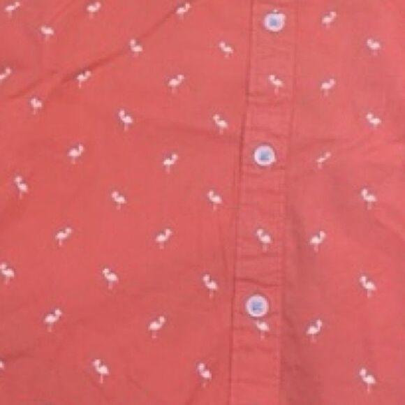 Denim & Flower Men’s Sz Lrg Salmon Short Sleeve Flamingo Button Down Shirt - Picture 2 of 5